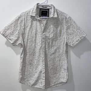 Men’s Button Down Short Sleeve Shirt White with Black design